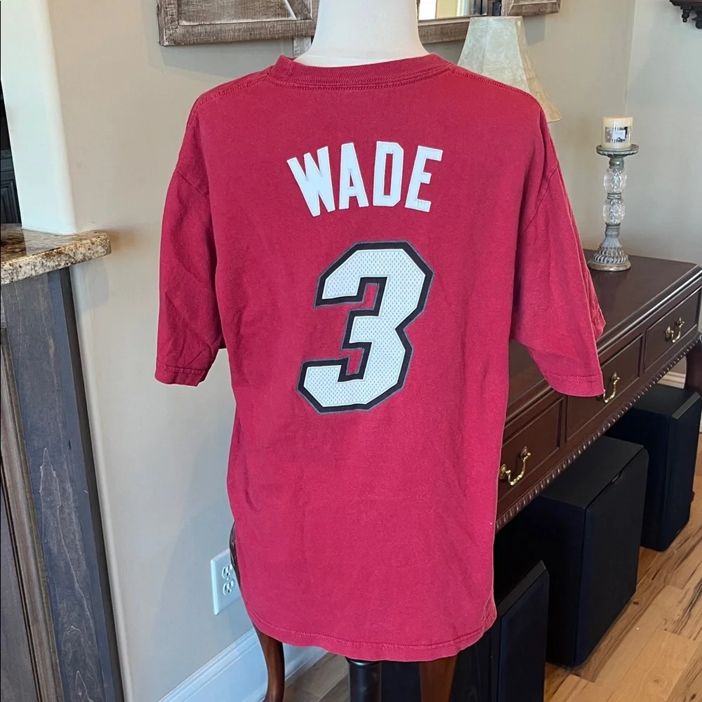 Miami Heat Wade #3 Adidas Red Cotton Short Sleeve Mens Medium